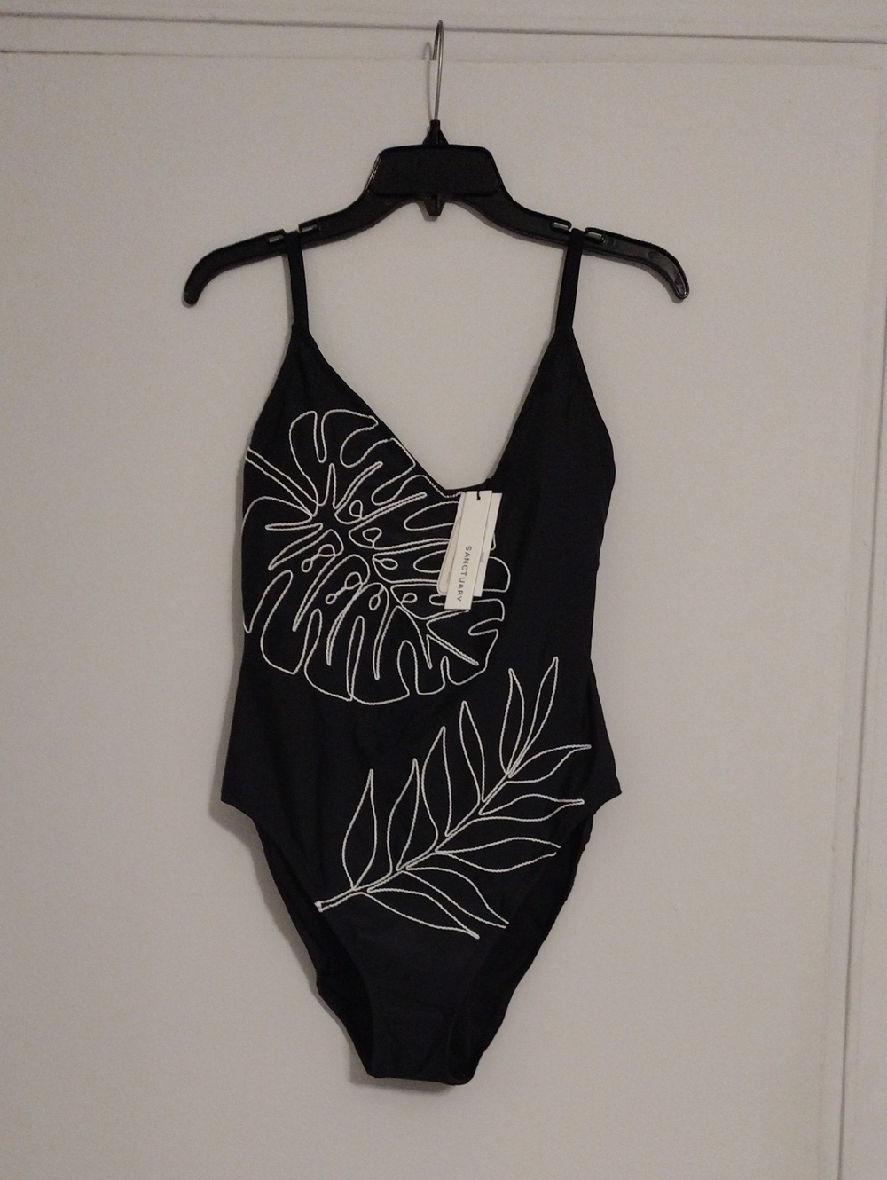 Sanctuary Black Swimsuit with White Leaf Stitching